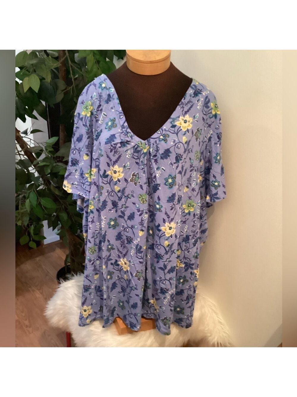 Woman Within Plus Size 6X/42-44 Multicolor Floral V-Neck Tunic Top